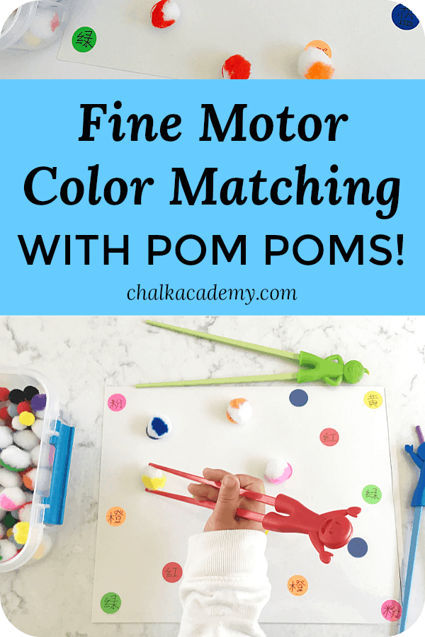 Fine motor color matching with pom poms