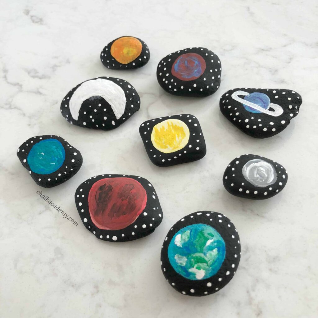 Solar system story stones - 8 planets + moon