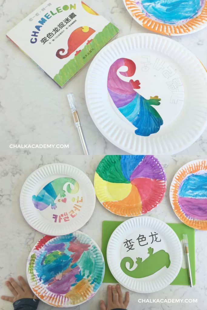 Chameleon paper plate craft - cut out Chinese characters