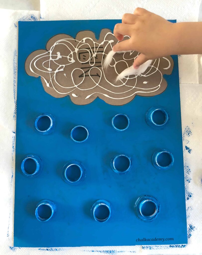 Bottle cap raindrops cloud literacy and sight words activity