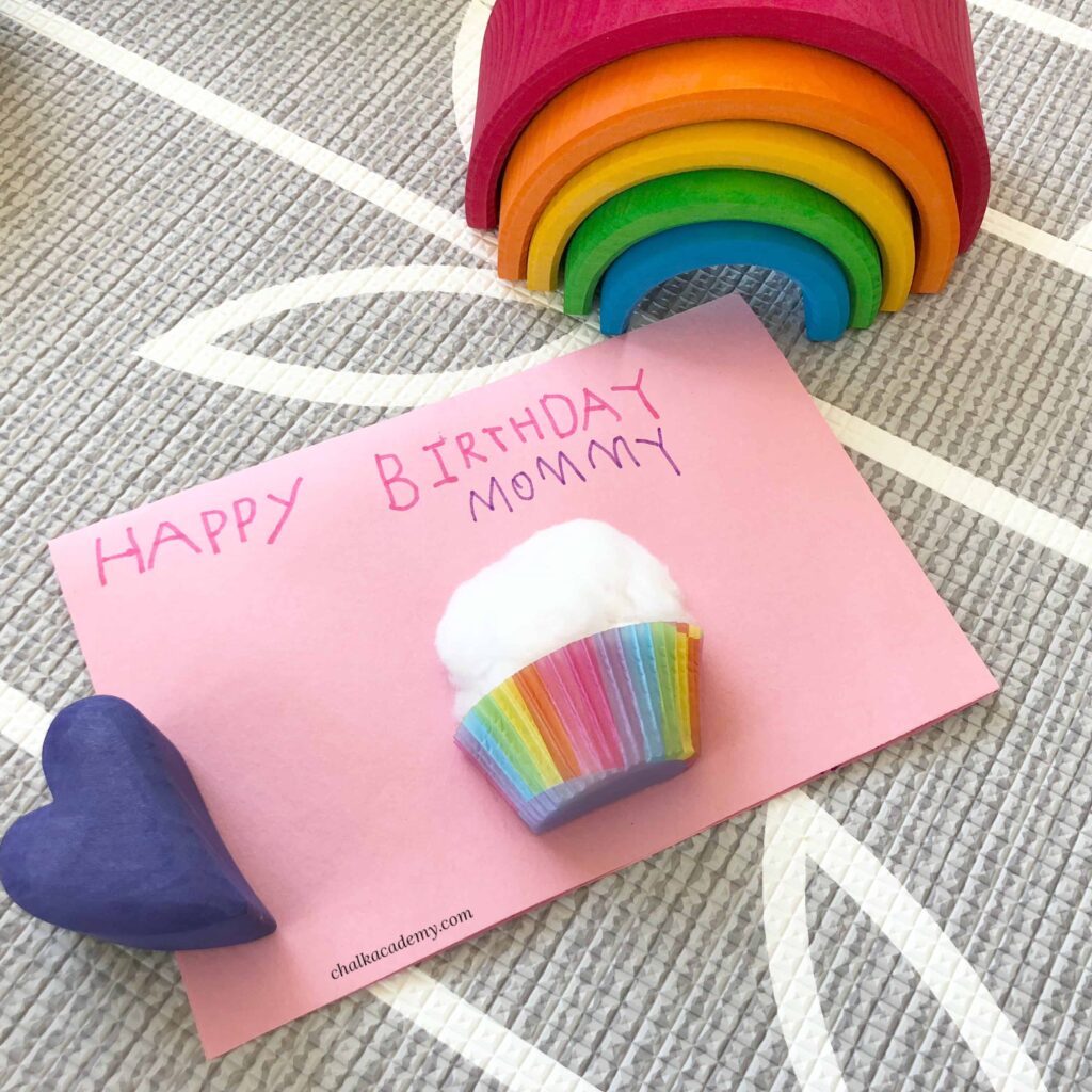 Birthday Cupcake Card, Grimms mini rainbow, and Grimms mini heart