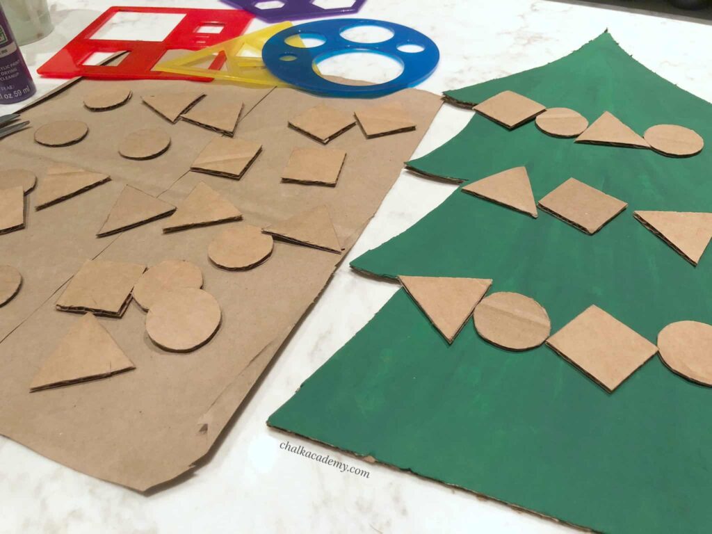 Cardboard Christmas Tree Shapes Puzzle for Toddlers! Recycled Learning Craft