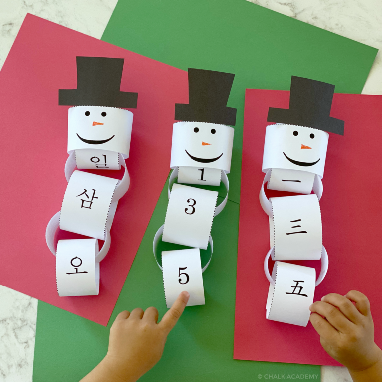 Paper Chain Snowman Christmas Countdown Printable in English, Chinese, Korean