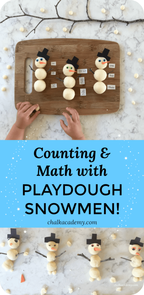 Playdough snowman counting math activity for winter
