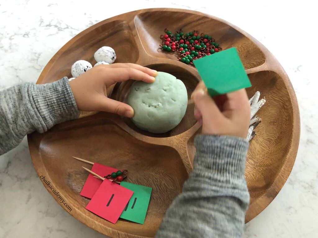 Winter Playdough Small World Tray with Sight Word Toothpick Flags!