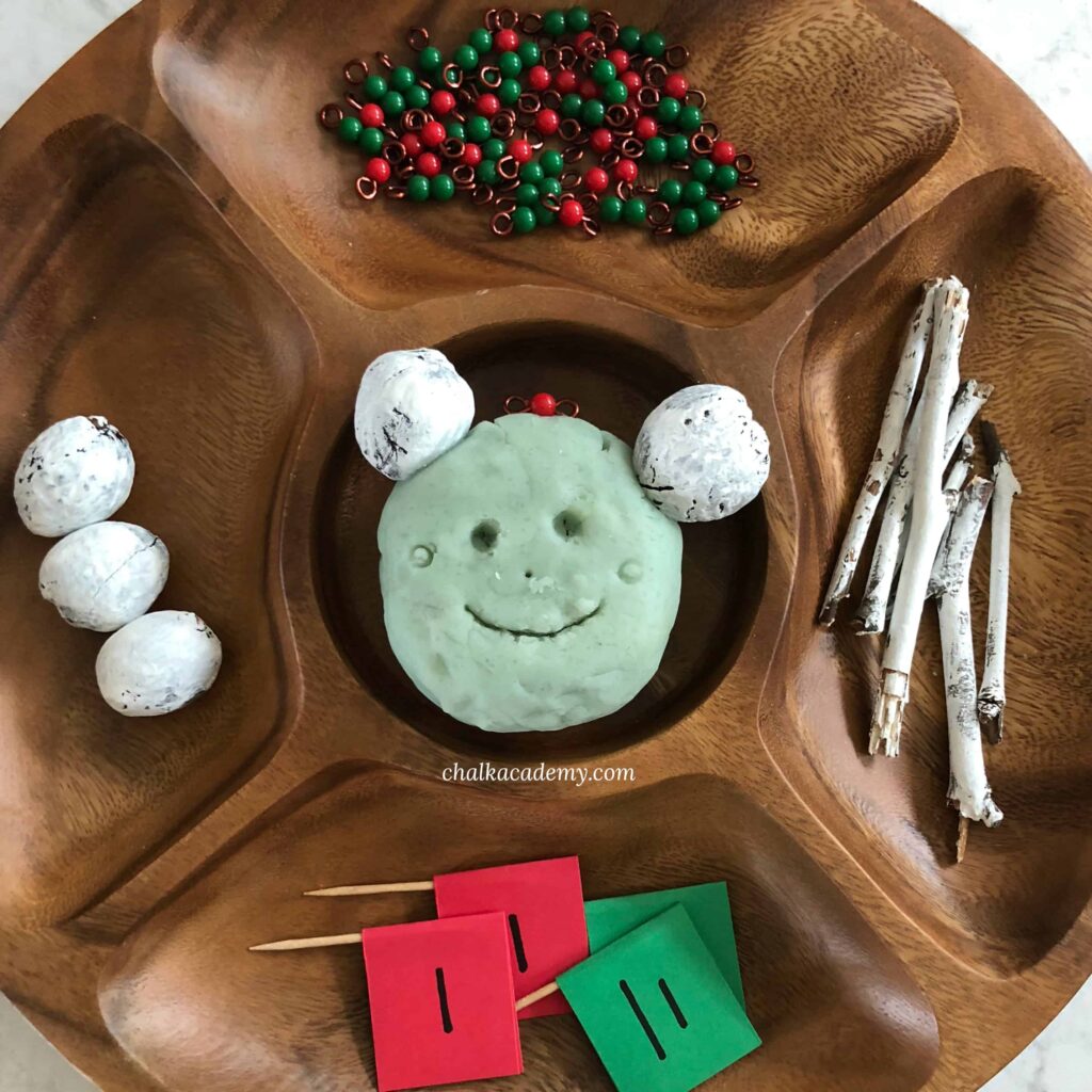 Winter Playdough Small World Tray with Sight Word Toothpick Flags!