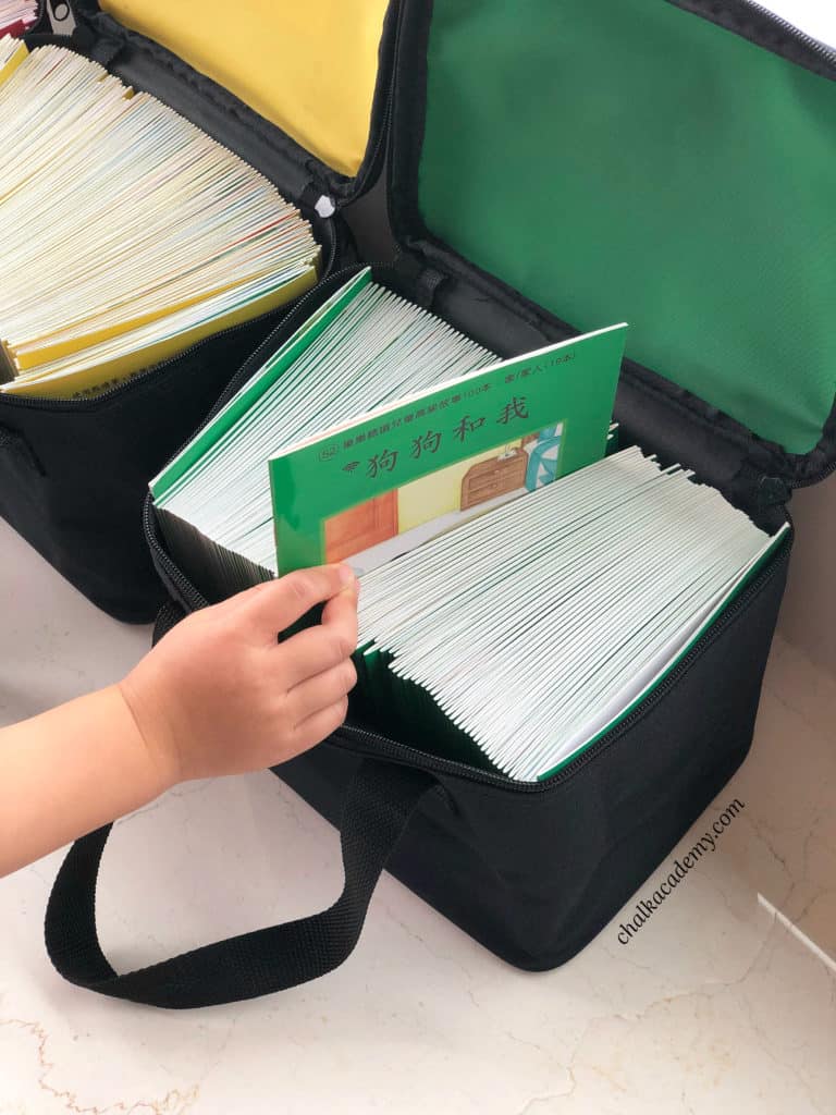 Organizing green level Le Le Chinese booklets - turning the books in opposite direction after reading