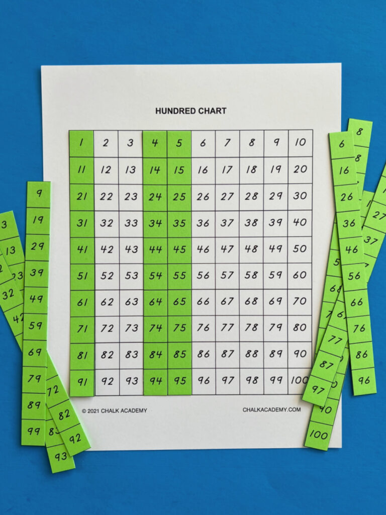 Using a hundred chart as a number matching puzzle for kids