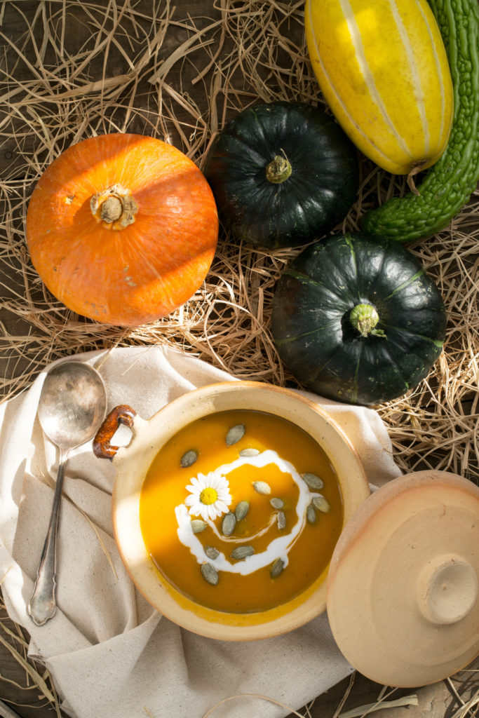 pumpkins, squash, zucchini autumn soup