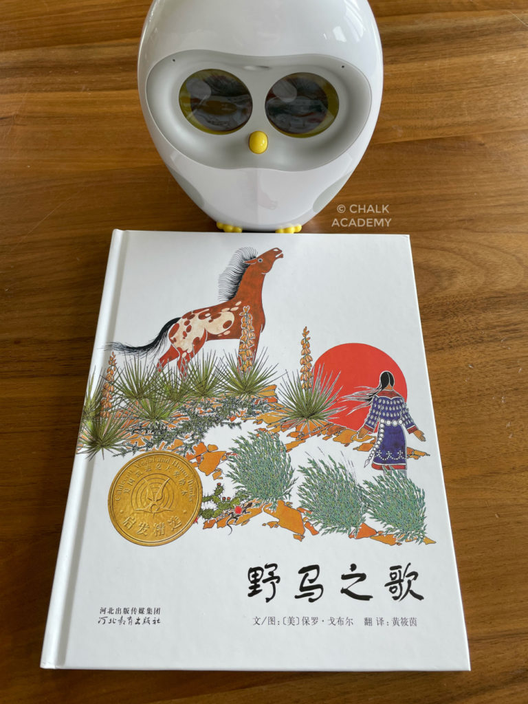 The Girl Who Loved Wild Horses Chinese book about Native Americans with Luka Reading Robot