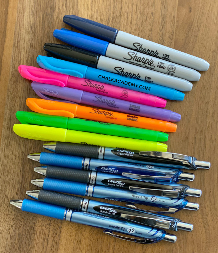 Favorite school supplies: pens and markers for kids and adults