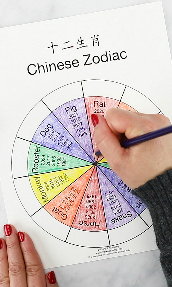 Coloring a fun printable Chinese Zodiac Wheel