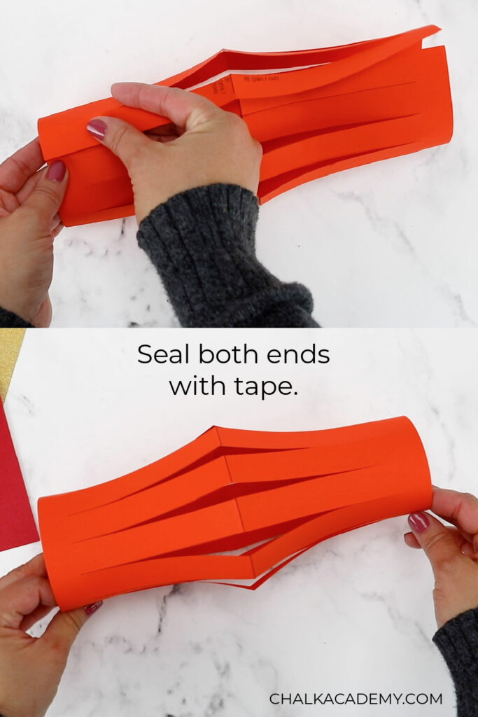 Creating a homemade lantern - seal both ends with tape.