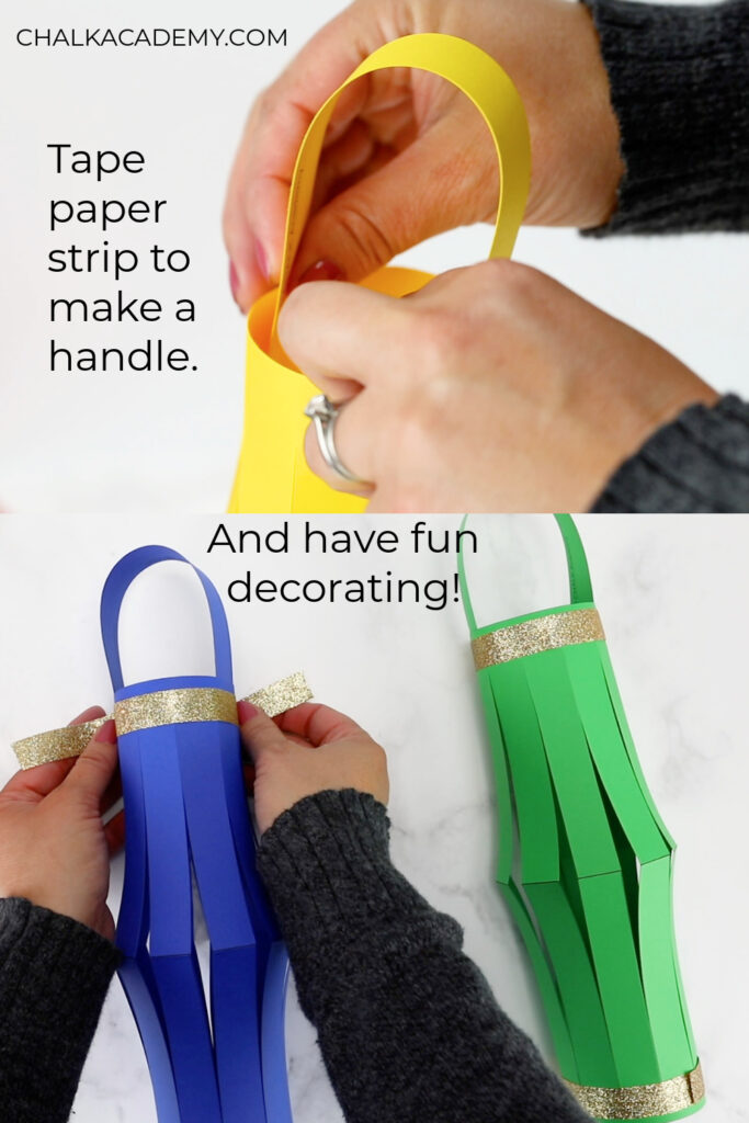 How to add a handle and decorations to a paper lantern.