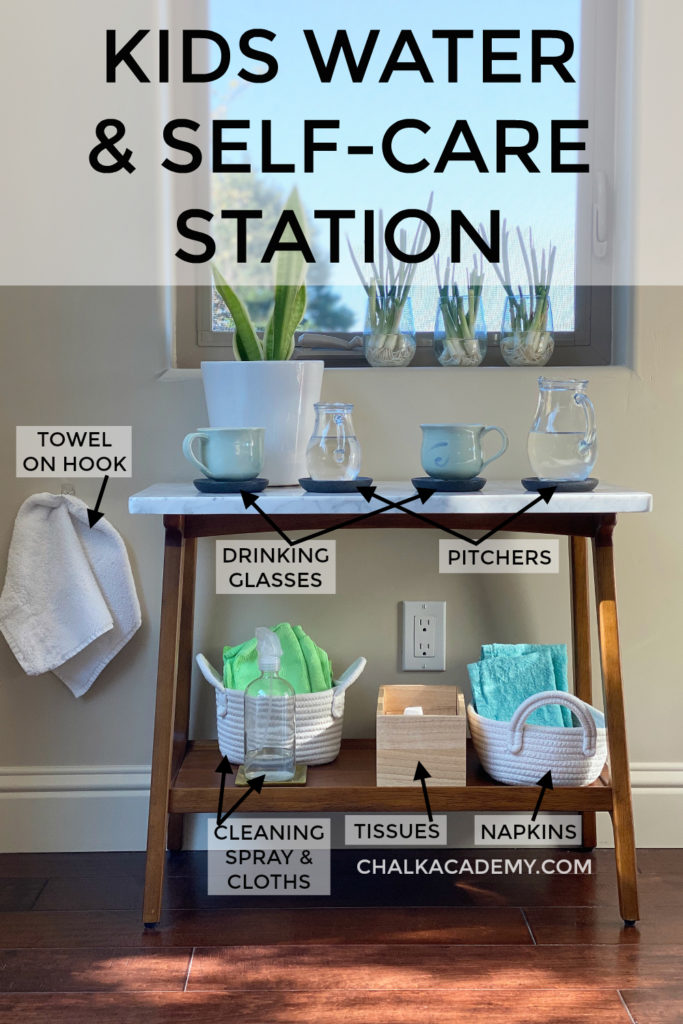 Kids water, snack, and self-care station