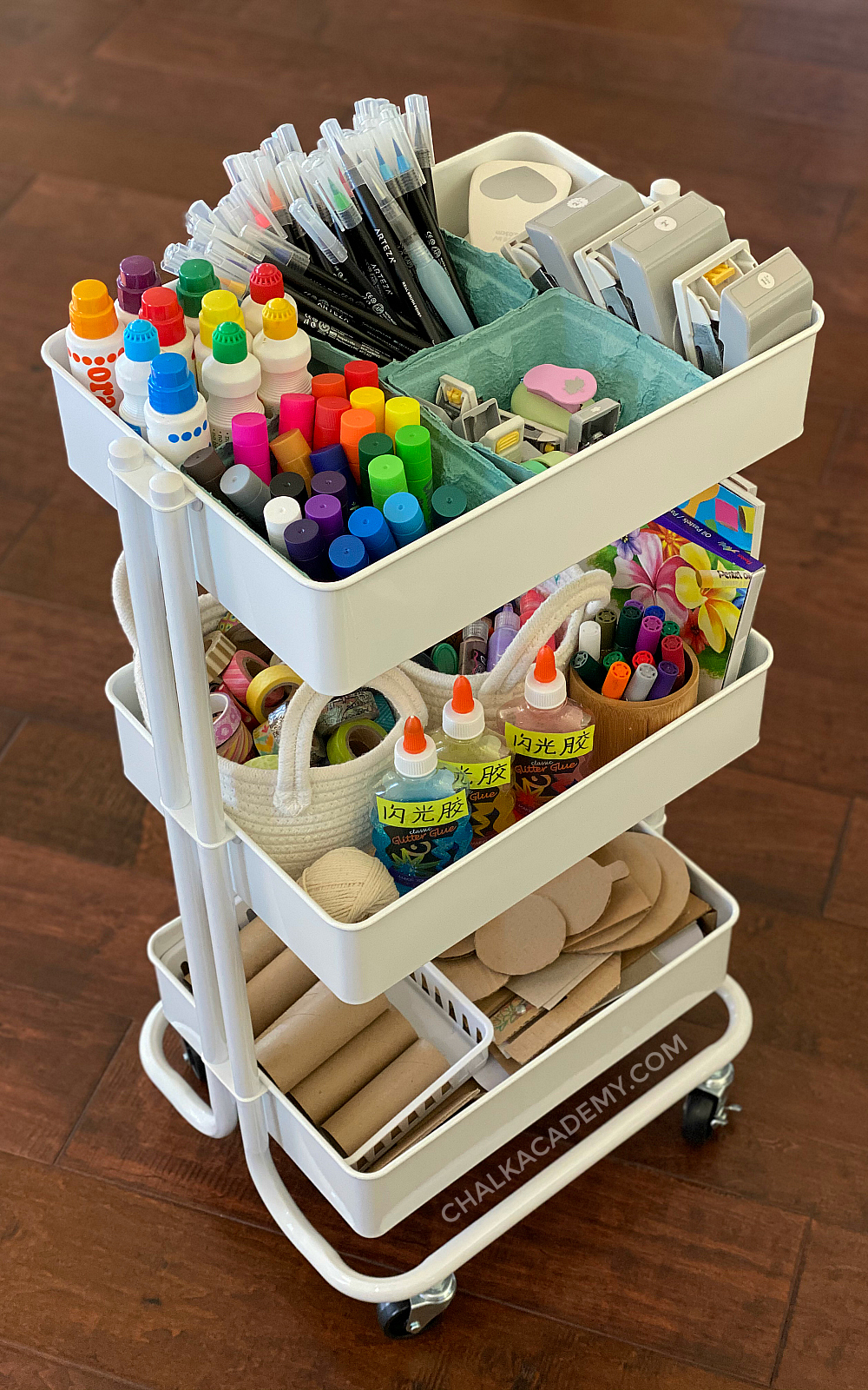 Kids Art Cart, Storage System, and Organization Tips