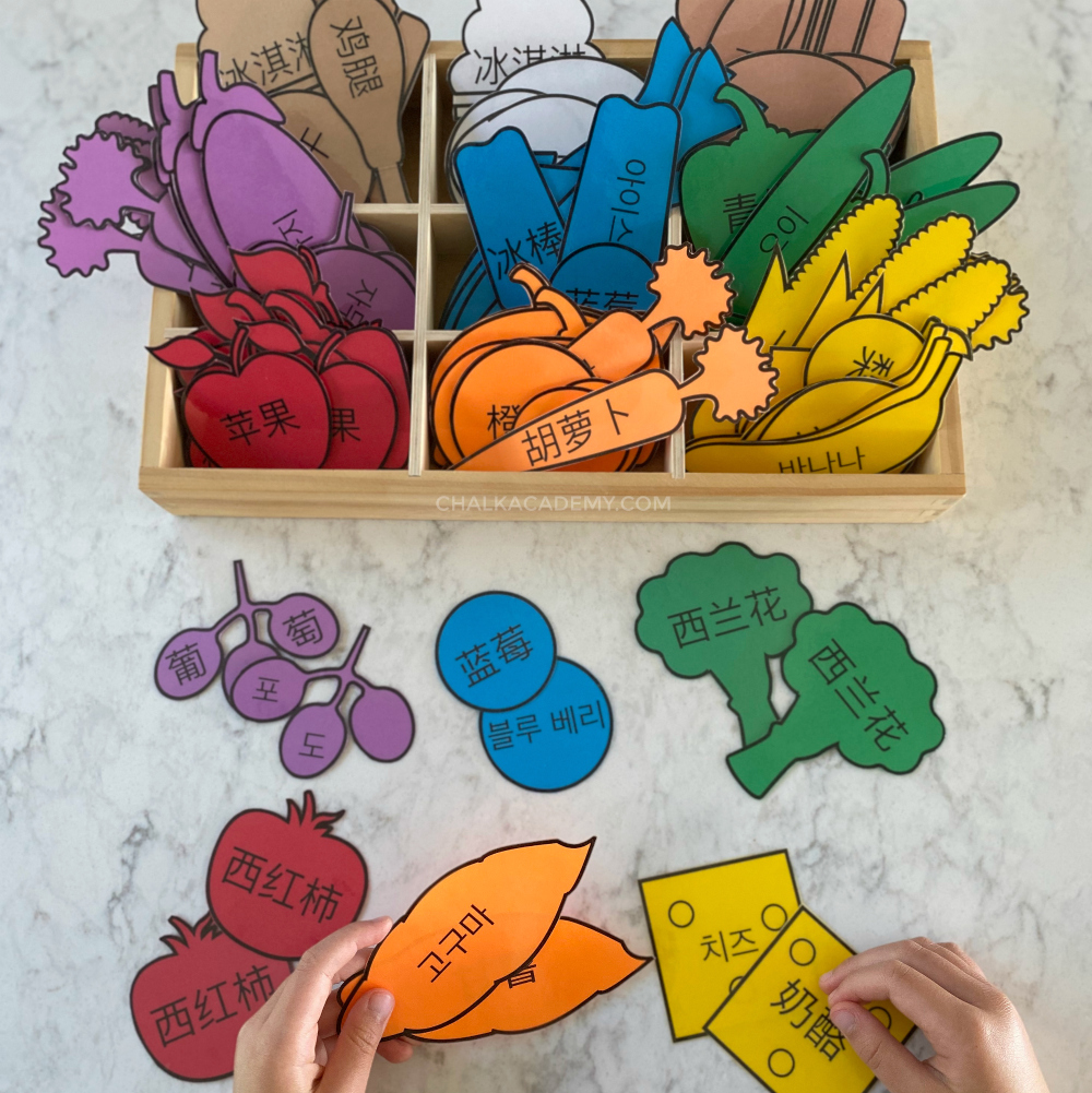 Fun Printable Pretend Play Food in English, Chinese, and Korean