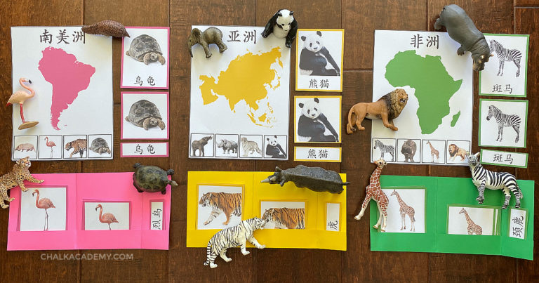 Awesome Animals and Continents Activity (Chinese, Korean, English)