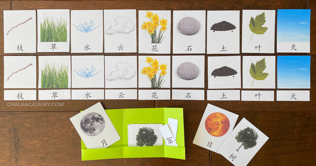 Printable Nature Montessori 3-Part Cards (Chinese, Korean, English)