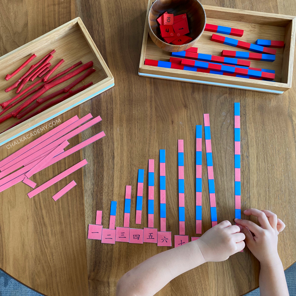 Mix of DIY, printable, and store-bought Montessori counting materials