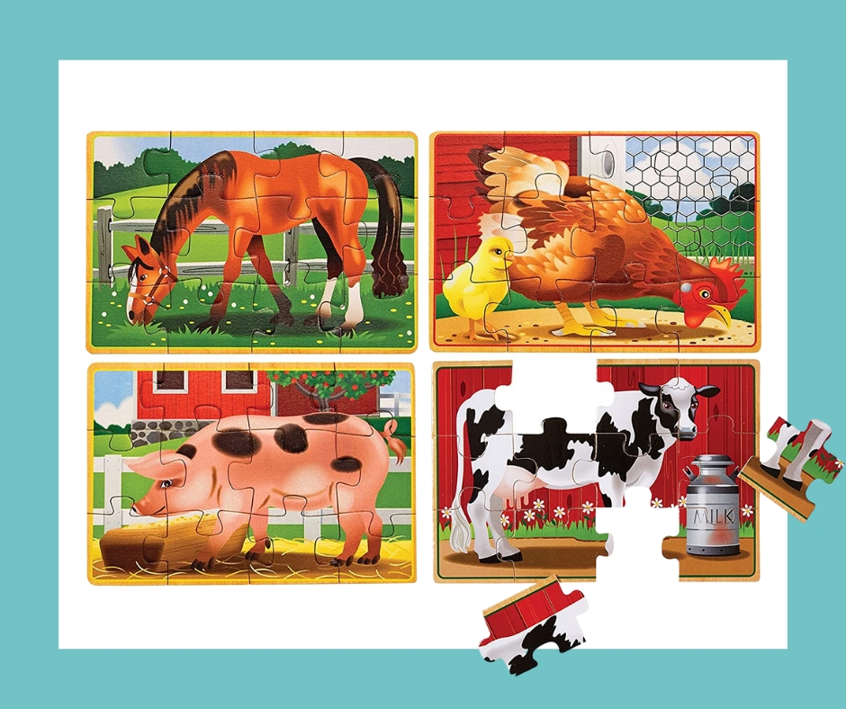 Melissa & Doug 4-in-1 Wooden Jigsaw Puzzles farm animals for kids