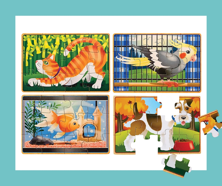 Melissa & Doug Pets 4-in-1 Wooden Jigsaw Puzzles for kids