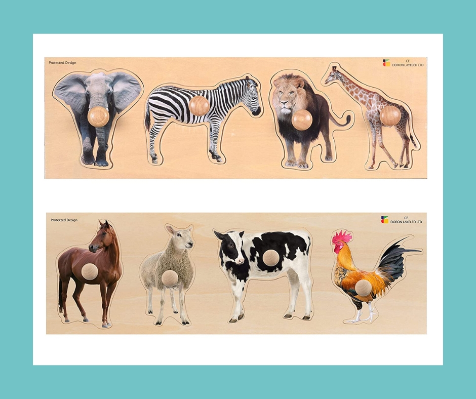 Baby toddler Animal Knobbed wood puzzles for beginners