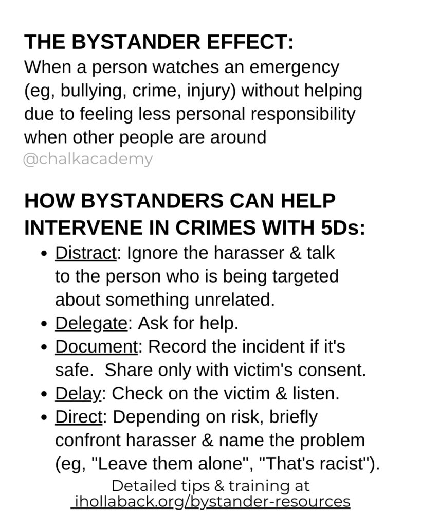 Bystander effect and bystander intervention with the 5 Ds from Hollaback!