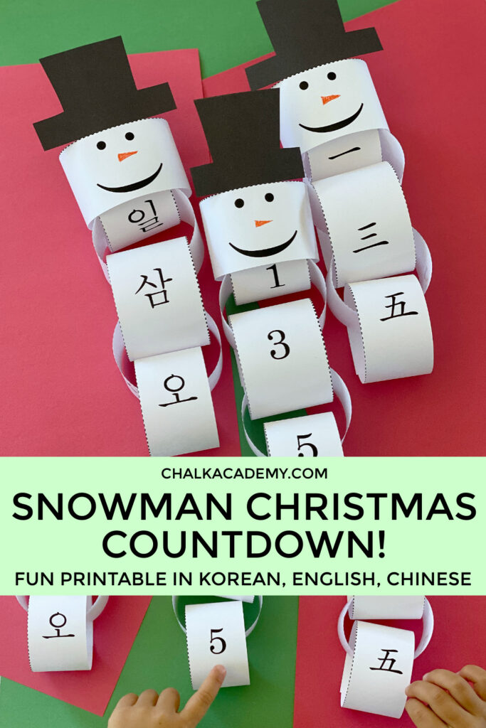 Snowman Christmas Countdown paper chain template printable