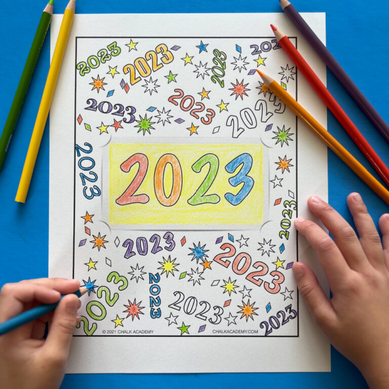 Happy New Year 2023 Coloring Pages (English and Chinese)