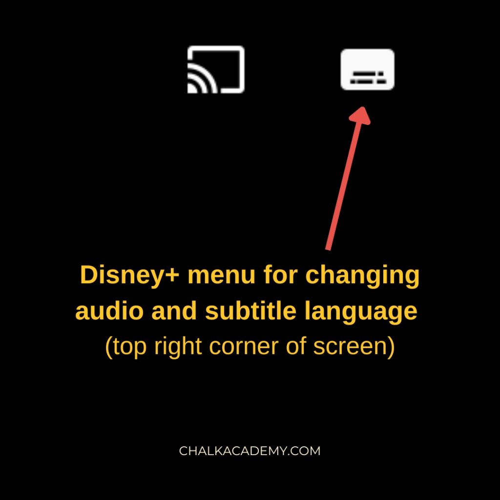 Disney + movies menu for changing audio and subtitles to Chinese or Korean language