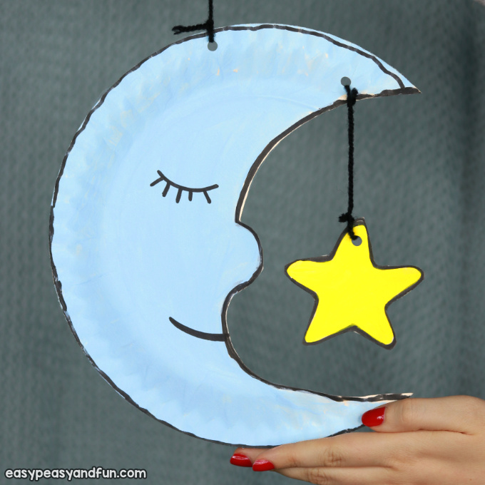 Easy moon and star paper plate craft for kids