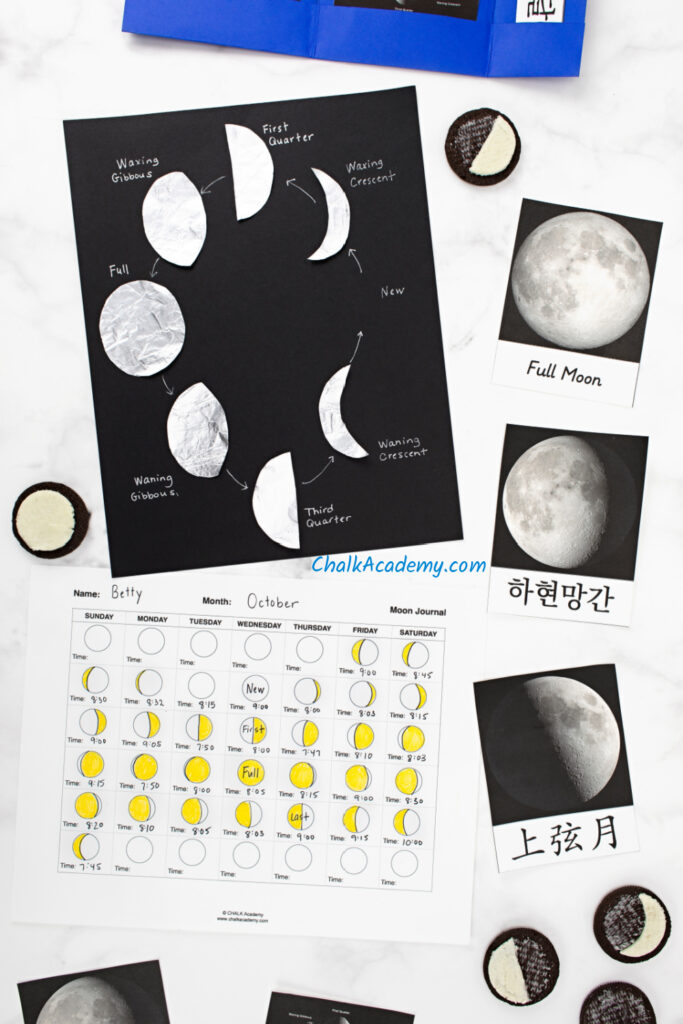 Fun Moon Phase Activities in English, Chinese, Korean for Kids