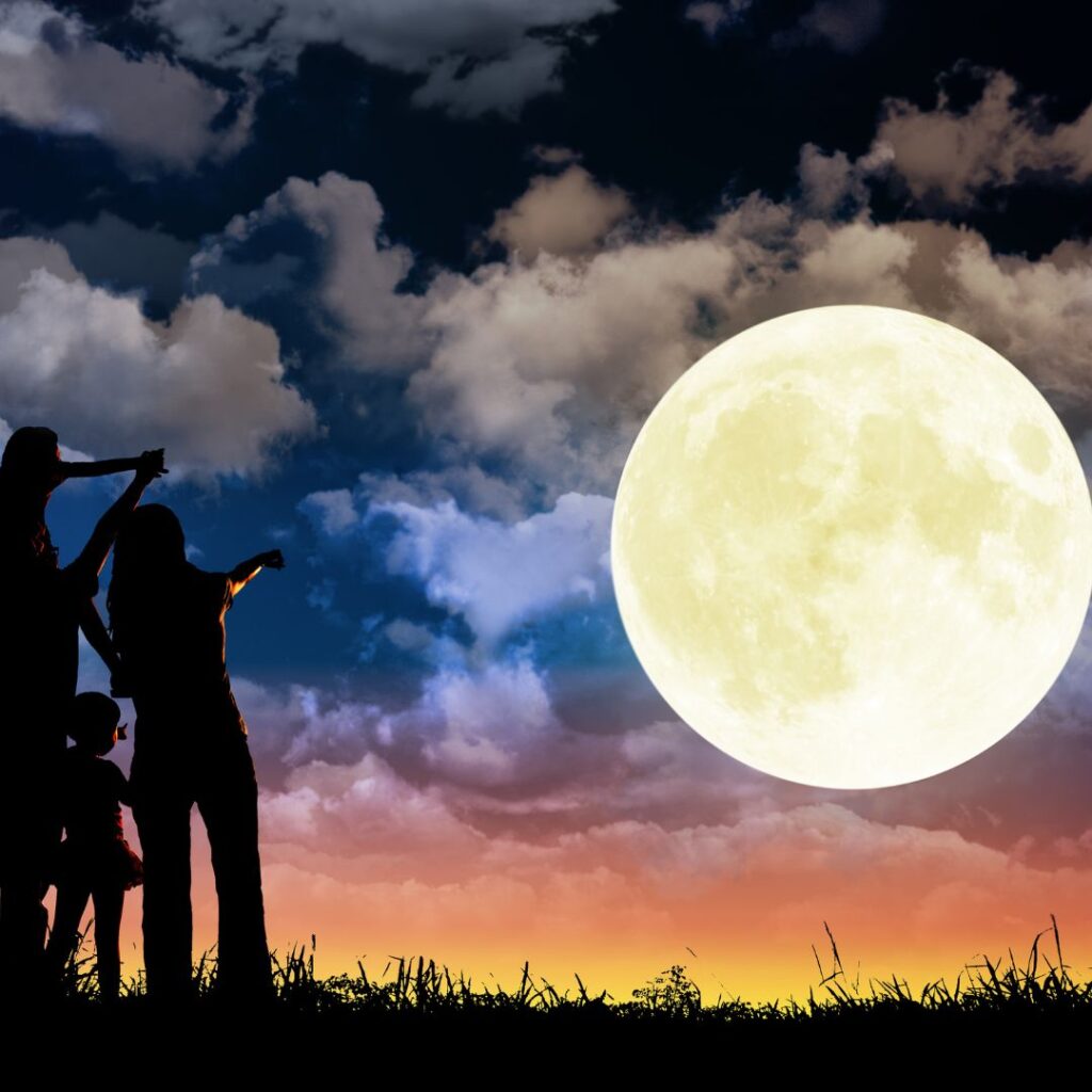 family admiring the moon on Mid-Autumn Festival