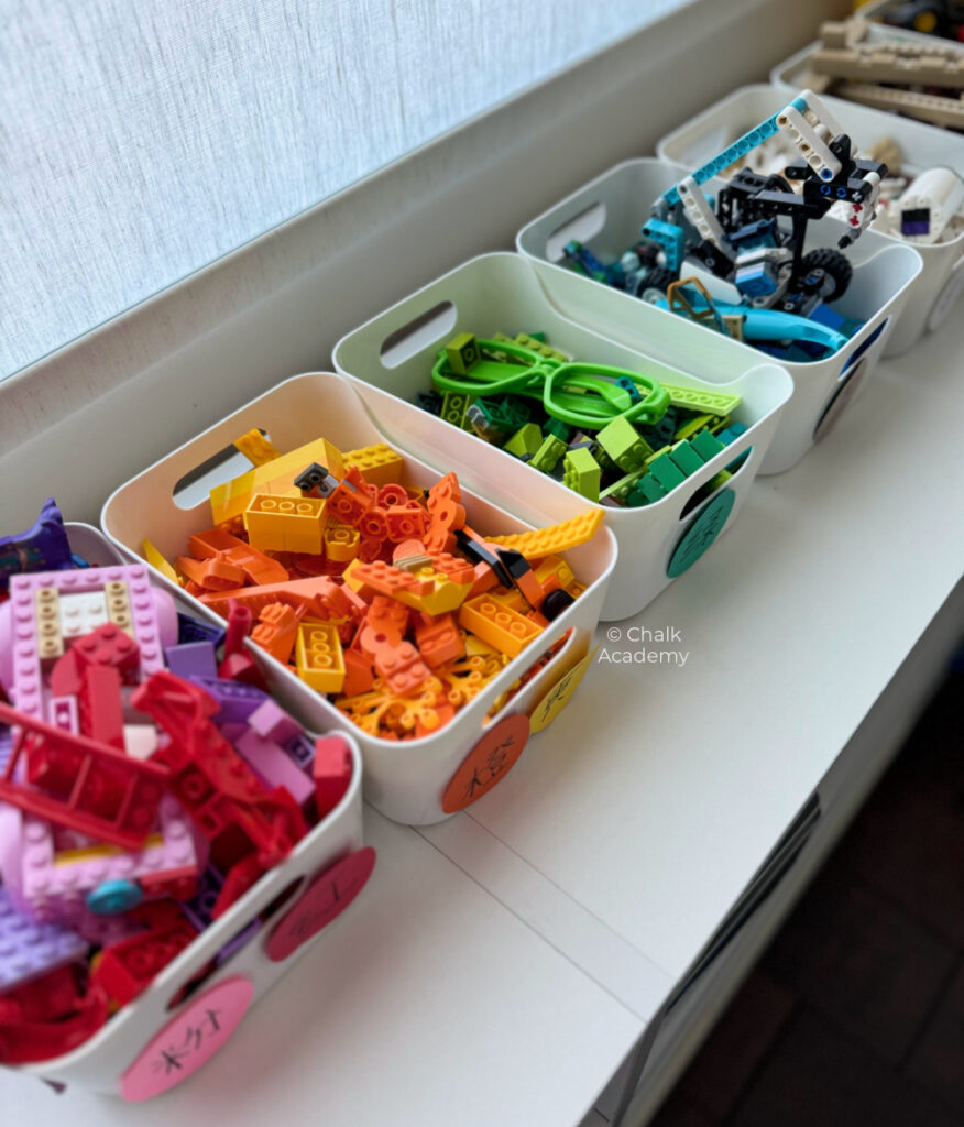 Lego organization bins sorting by color
